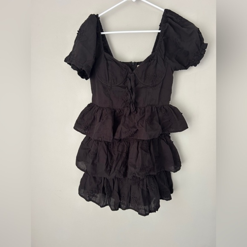 Ruffled Tiered Mini Dress Puff Sleeve Sweetheart Neckline Party Cocktail‎
